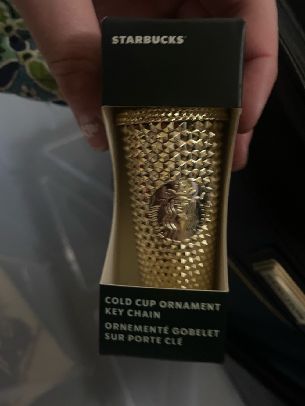 New NIB Starbucks Gold Studded Cold Cup Key Chain Ornament
